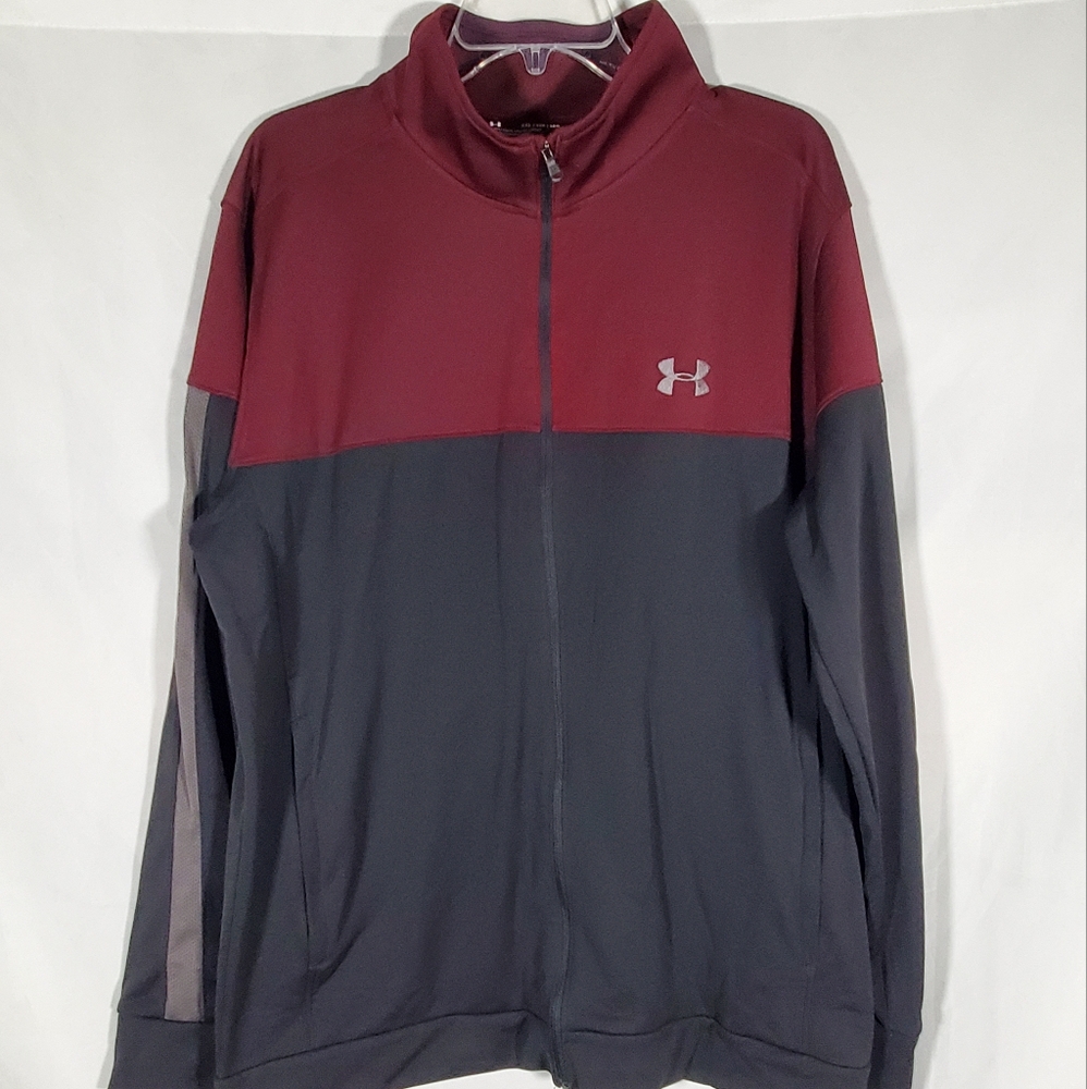 UNDER ARMOUR BLACK MAROON SPORTS STYLE TRACK JACKET ZIP UP TOP